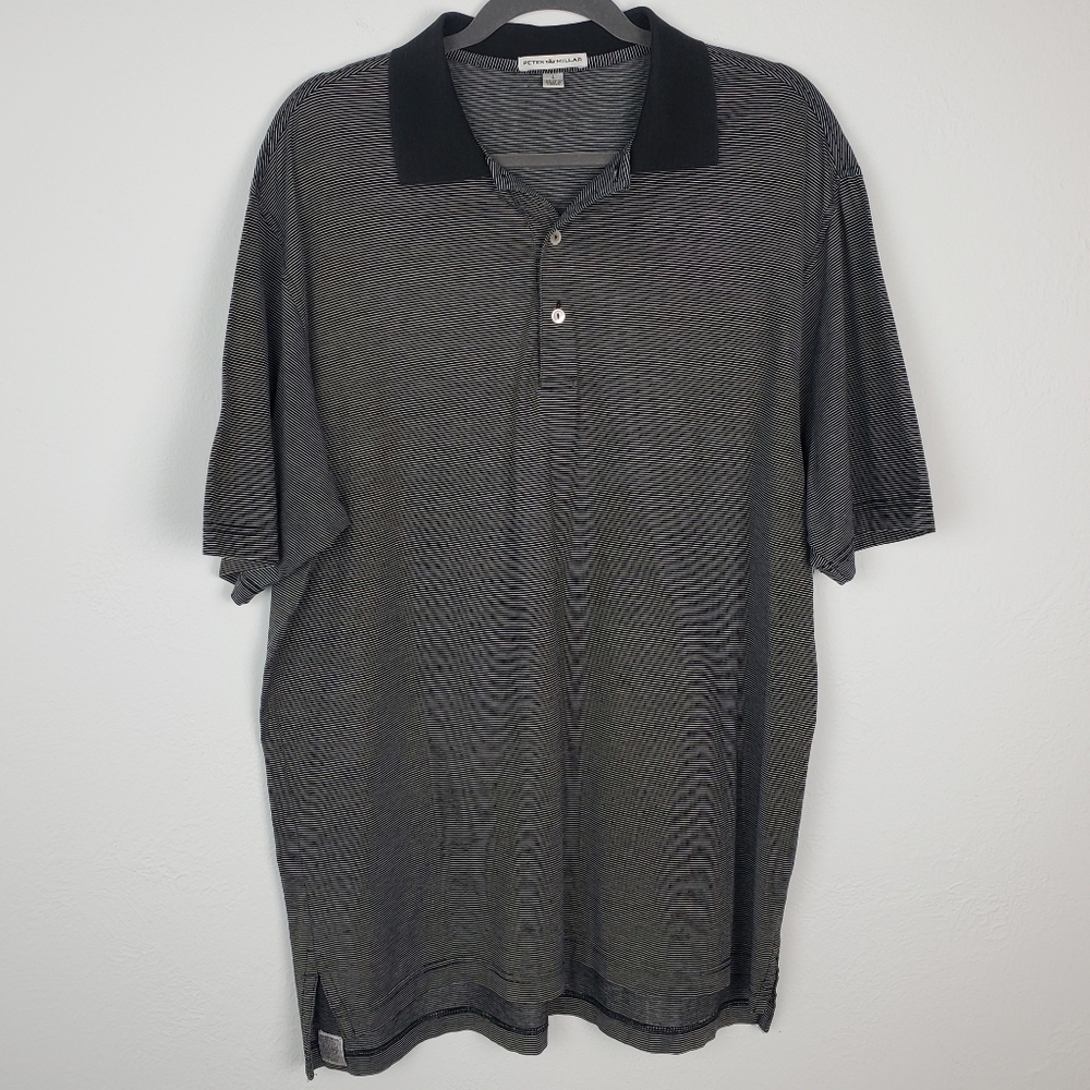 Peter Millar Polo Shirt Striped Black White Short Sleeves Designer